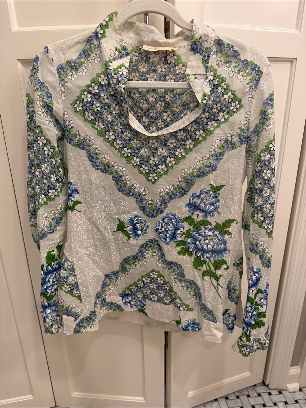 Tory Burch Blue and Green Floral Tunic